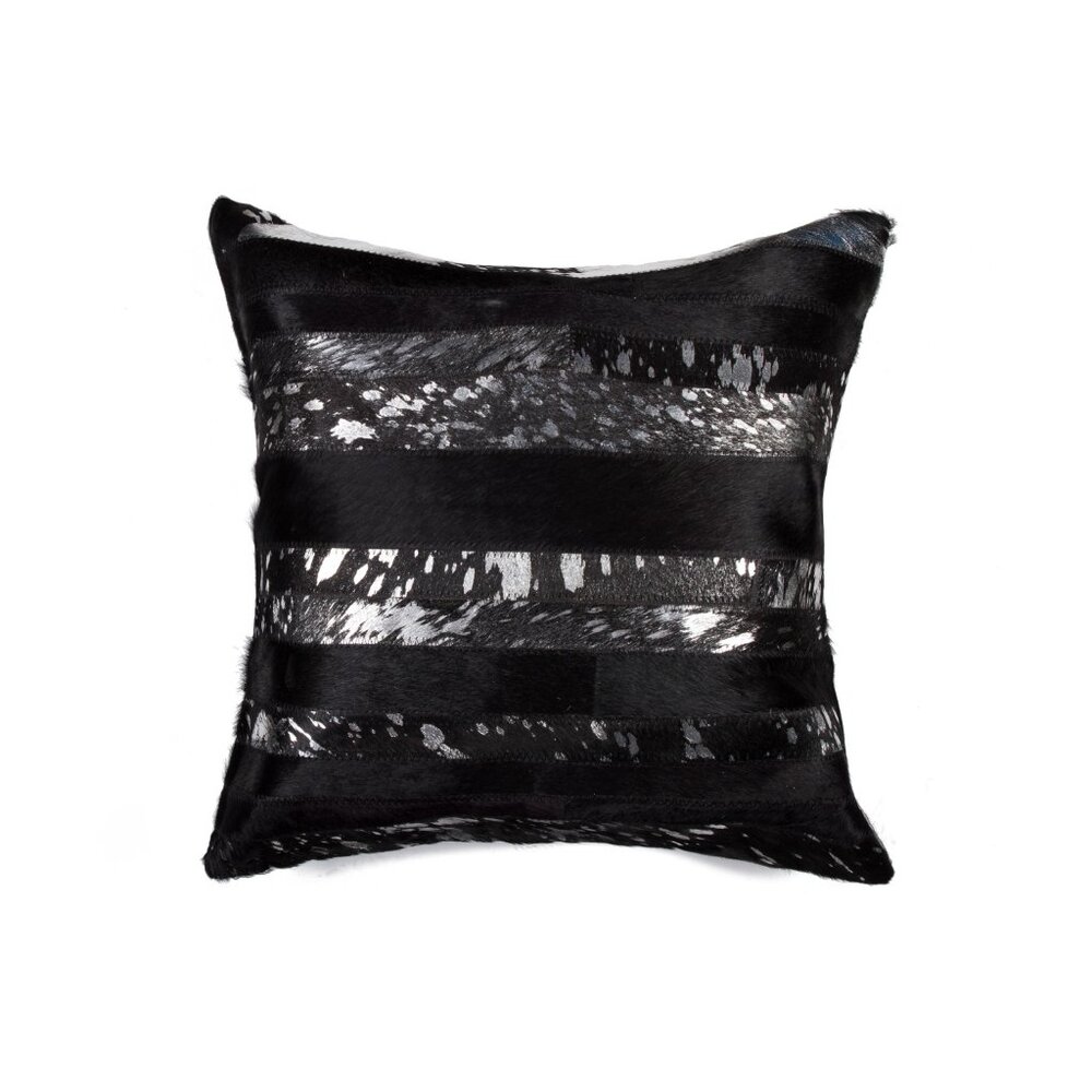 Natural Home Decor Torino Madrid Cowhide Pillow | 1-Piece | Black & silver